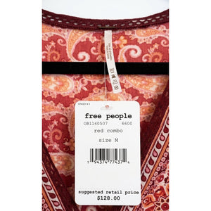 Free People Medium Luna Scarf Print Tunic Shirt or Dress Red NWT (Fits Large)