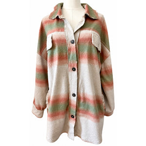 Free People Large Ruby Distressed Oversized Elbow Patches Cozy Shirt Jacket Shacket NWT