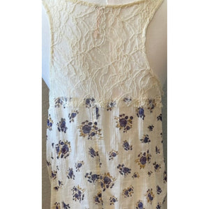 Free People Ivory Purple Floral Lace Inset Handkerchief Hem Swing Tank Top Small