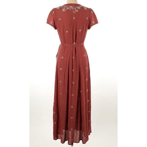 Free People Small Mia Embroidered Maxi Dress Coral Boho Festival NWT