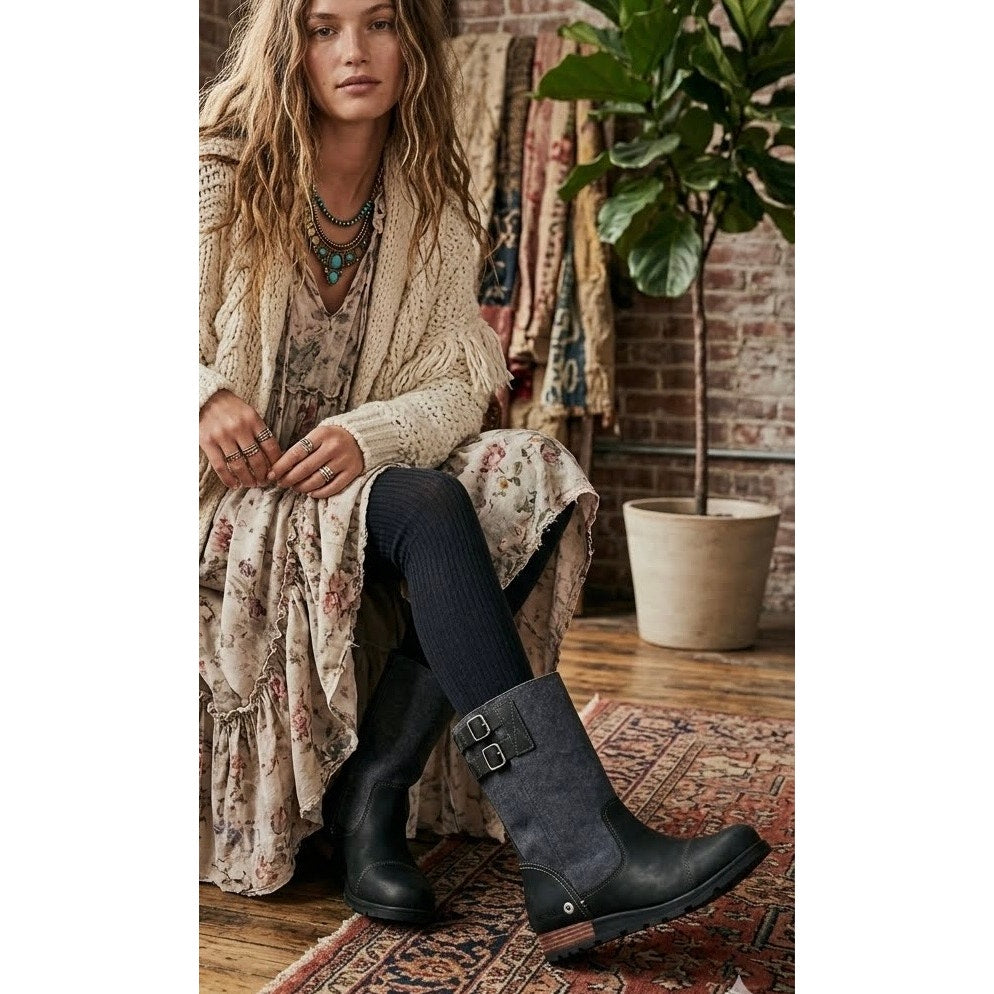 Sorel Major Pull-On Grill/Quarry Leather Buckle Wedge Boot 9 NWOT