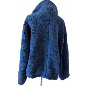 We The Free by Free People Large Izzy Wrap Teddy Jacket Navy Blue Fleece Coat