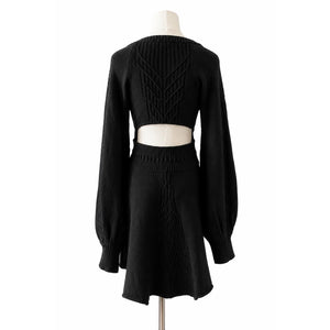 Free People Large Emmaline Cable Knit Mini Sweater Dress Black