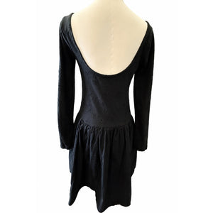Free People Medium Surley Black Eyelet Long Sleeve Scoop Back Mini Dress NWOT