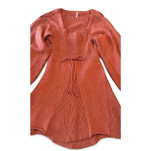 Free People Medium Emmaline Cable Knit Mini Sweater Dress Cinnamon