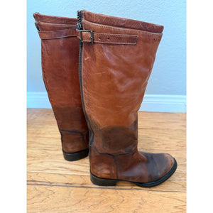 BED STU Glaye Handcrafted Distressed Leather Full Zip Tan Rustic Riding Boots 8.5 M PRISTINE NEW WO BOX