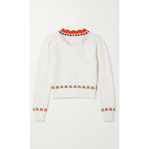 Free People XLarge Tilly Cherry Pointelle Knit Crop Pullover Sweater