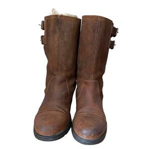 SOREL Major Pull-On Mid-Calf Boots Brown Grizzly Bear Stone Suede Leather Moto Buckle Women's Size 8