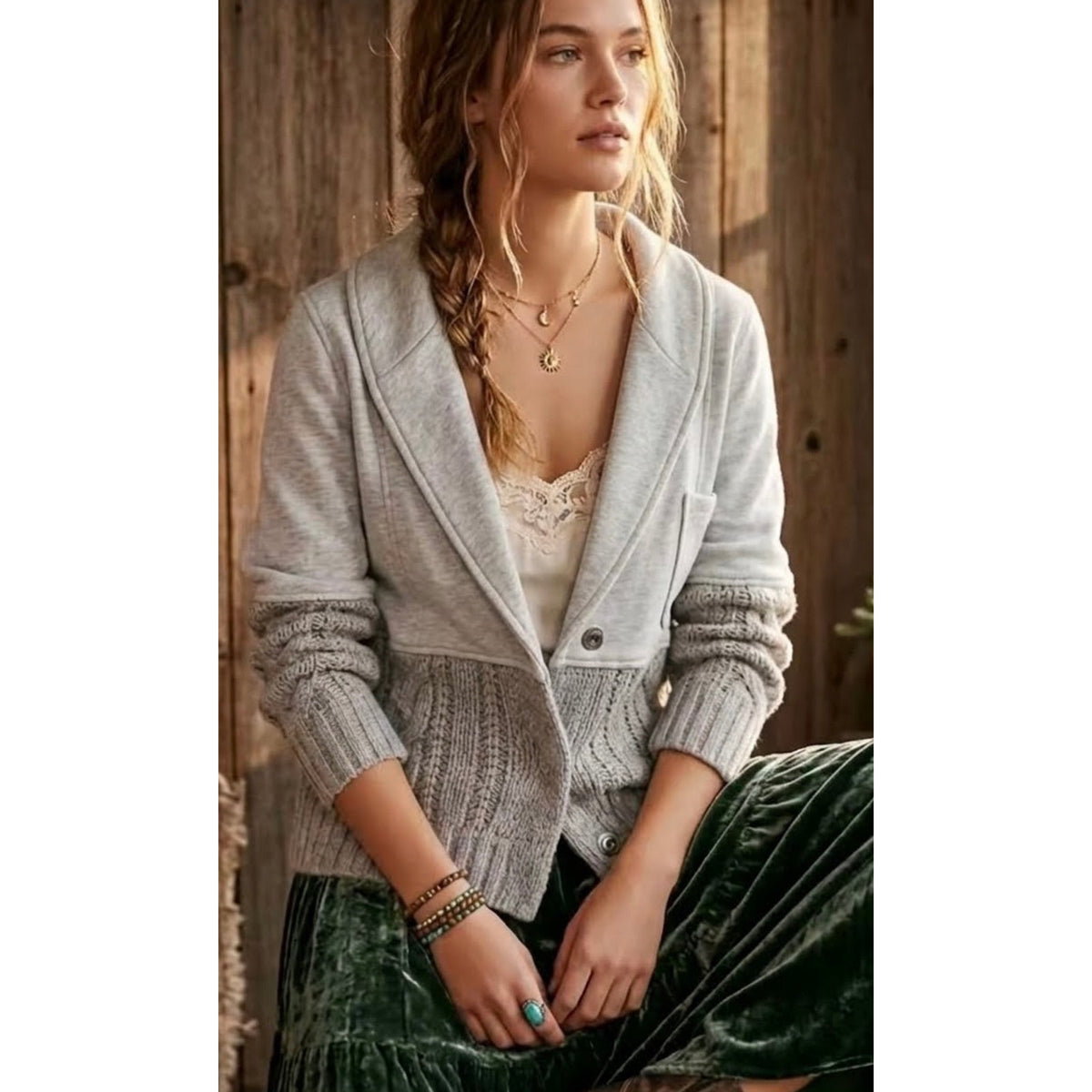 Free People Say Anything Heather Grey Cardi Sweater Jacket Medium