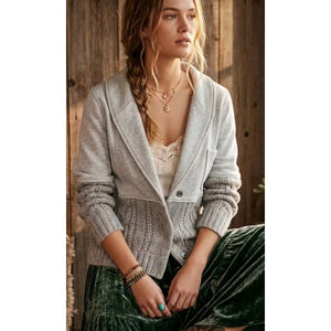 Free People Say Anything Heather Grey Cardi Sweater Jacket Medium