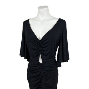 Free People Skyline Black Jersey Peek-a-Boo Ruched Maxi Dress LARGE NWT