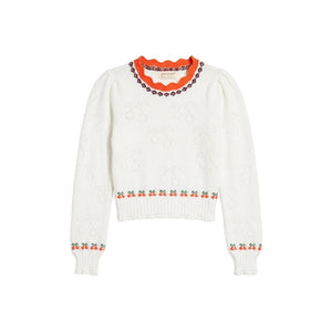 Free People XLarge Tilly Cherry Pointelle Knit Crop Pullover Sweater