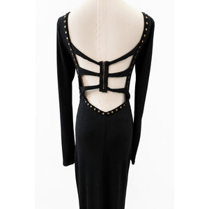 Free People Medium Simone Studded Ribbed Knit Midi Dress Black NWT