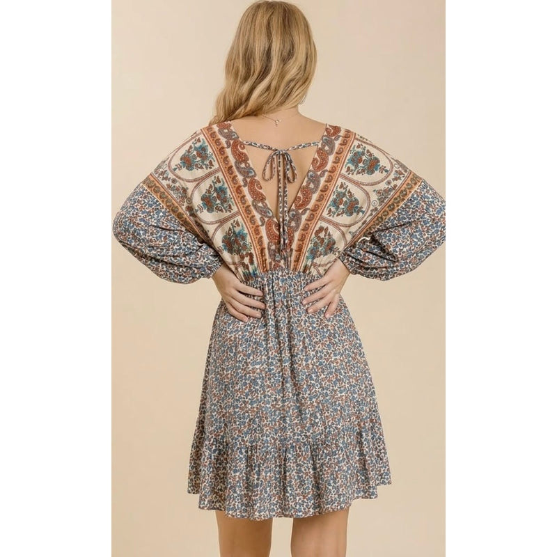 Umgee Mixed Print Long Sleeve Dress Size Large NEW WITH TAGS