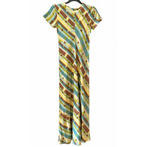 Rare Vintage Betsey Johnson 100% Silk Bias Cut Maxi Dress Geometric Print Size Petite Like New