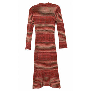 Free People Medium Groovy Sweater Dress Retro Ribbed Striped Mock Neck Midi