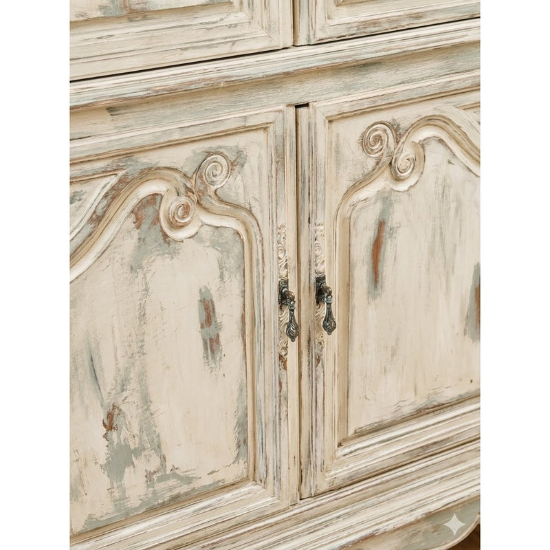 Antique Louis XV French Provincial  Distressed Cream & Robins Egg Blue Armoire PICK UP ONLY