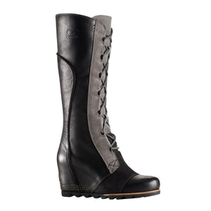 Sorel Cate The Great Black/Grey Suede Leather Lace Up Wedge Boot 8 NWT