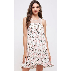 En Crème White Floral Mesh Sleeveless Mini Dress Large Excellent Condition