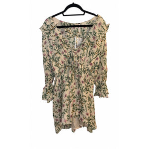 Free People Large Ruffle Me Up Floral Mini Dress Ivory NWT