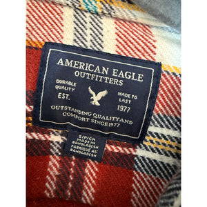 American Eagle Men’s S Red Plaid Heavyweight Flannel Shirt Women’s M Oversized NWOT