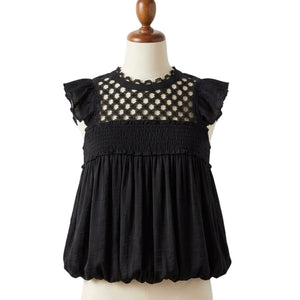Free People FP One Brittany Black Lace Smock Top Large NWOT