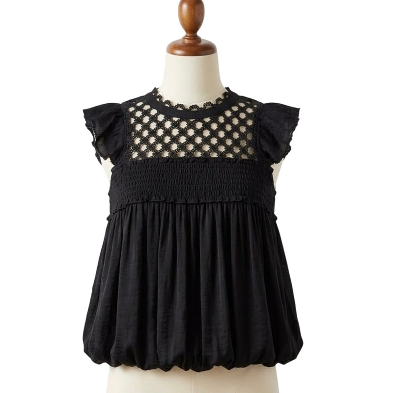 Free People FP One Brittany Black Lace Smock Top Large NWOT