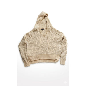 POL Clothing Cream Popcorn Knit Oversized Hoodie Top Large