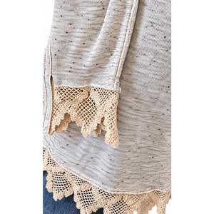 Free People Vintage Oatmeal Lace Trim Boho Long Cardigan Dress Medium