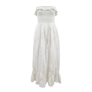 Free People Small White Hi Hello Smocked Strapless Feminine Midi Dress NWOT
