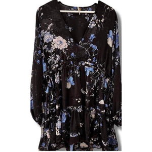Free People Small Cherry Blossom Mini Dress Blue Black