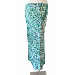 In Loom Green Paisley Bias Cut Maxi Skirt Side Zip Boho Large NWT
