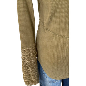 Free People Juliet Lace Cuff With Lace- Up Detail Olive Thermal Top