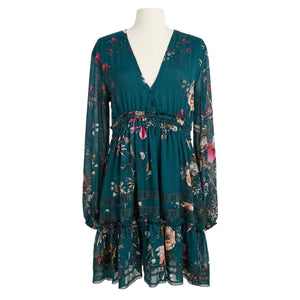 Free People Small Cherry Blossom Mini Dress Emerald Green (Runs Large)