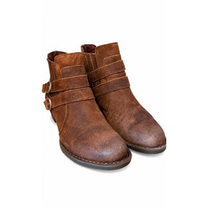 BORN Brown Suede Double Buckle Ankle Boots Size 7.5 Distressed Western Boho