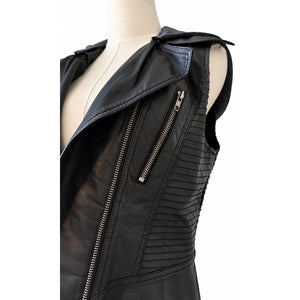 Hem & Thread Black Vegan Leather Moto Detachable Hood Biker Boho Vest Medium NWOT