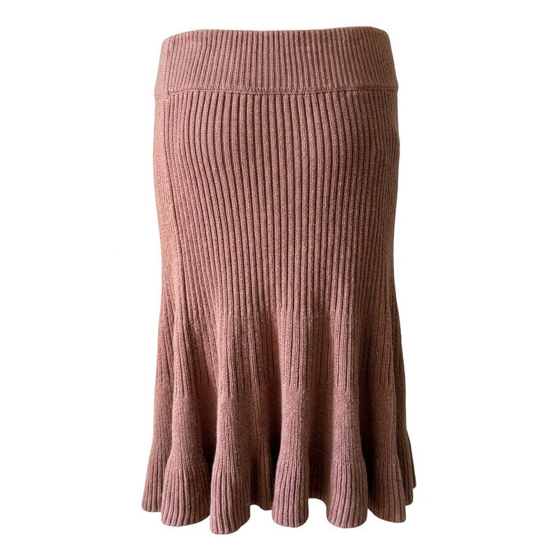 Free People Large Solid Gold Ribbed Flounce Mini Skirt Cocoa Heather Boho
