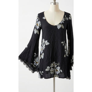 Free People Medium Jasmine Embroidered Mini Dress in Charcoal NWT