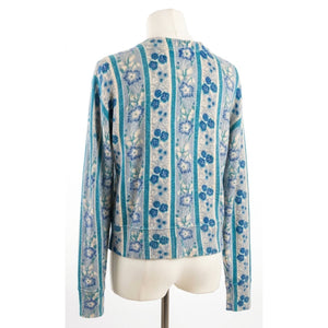 Free People Small Nocturnal Patterned Cashmere Cardi Sweater French Blue Like New
