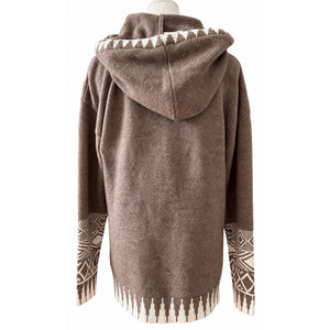 Hem and Thread Heather Brown Boho Aztec Pattern Knit Hoodie Sweater Large NWT