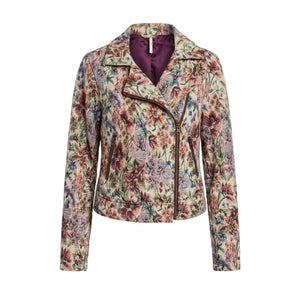 Free People Floral Tapestry Moto Jacket Asymmetrical Full Zip Crop Boho Size 2