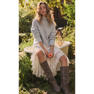Free People Large  Bradley Light Gray Heather Knitted Pullover Sweater NWT