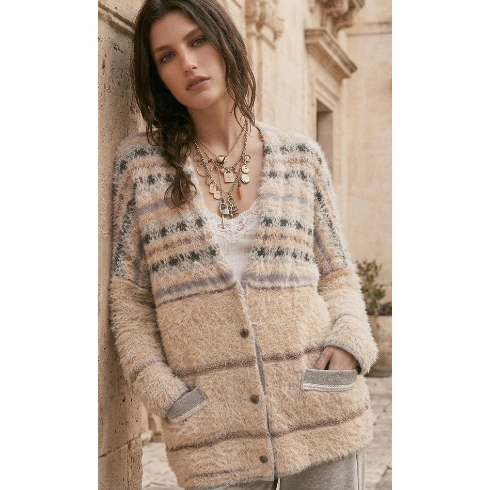 Free People Large Fair Weather Needle-Punch Slouchy Cardigan Sweater