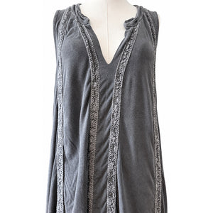POL Charcoal Gray High-Low Asymmetrical Lace Trim Boho Tunic Dress Small