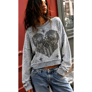 Free People One Teaspoon Medium Stud Heart Stud Heart Marled Grey Sweater
