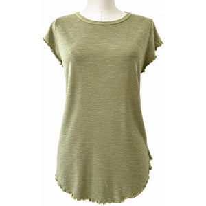 Free People We The Free Be My Baby Tee Palm Green Lettuce Edge 100% Cotton Large Like New