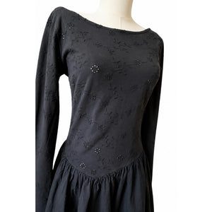 Free People Medium Surley Black Eyelet Long Sleeve Scoop Back Mini Dress NWOT