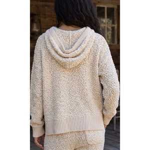 POL Clothing Cream Popcorn Knit Oversized Hoodie Top Large