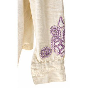 Free People Ivory Purple Small Embroidered Hooded Tunic Top Boho NWOT
