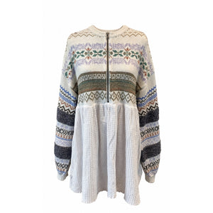 Free People Medium Cozy Cottage Metallic Sparkle Knit Zipper Sweater Tunic Dress